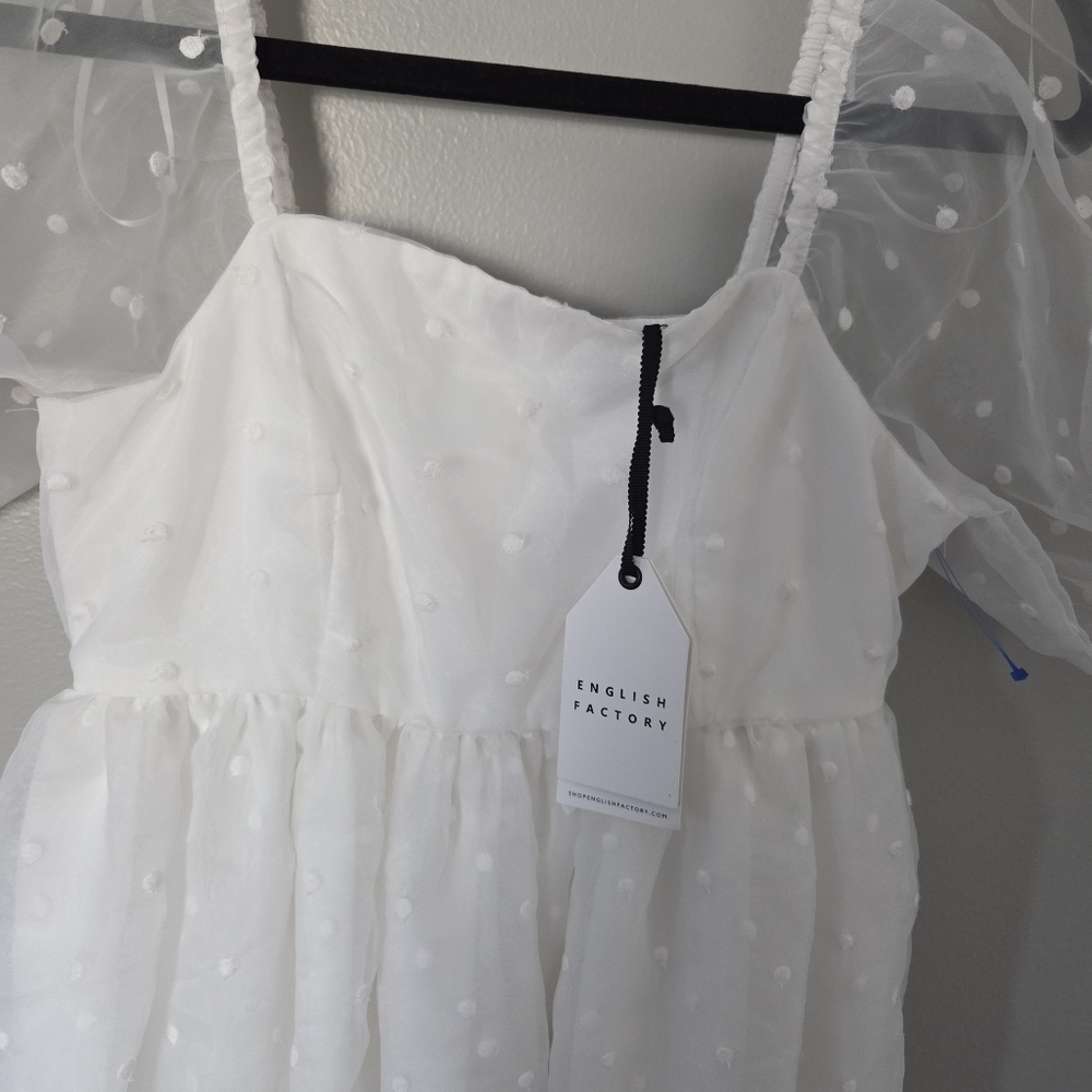 English Factory White Swiss Dot Puff-Sleeve Tierd Eyelet Mini Dress. Sz XS LWD - Picture 11 of 11
